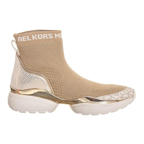 Michael Kors Robbie Stretch Knit MK Logo Bootie Boot Sneaker Khaki 6.5/7 Nib$245 - Picture 3 of 9